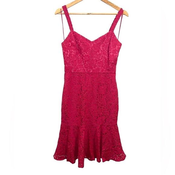 Chelsea28 magenta lace v neck fit and flare midi dress size 2 - Picture 3 of 12